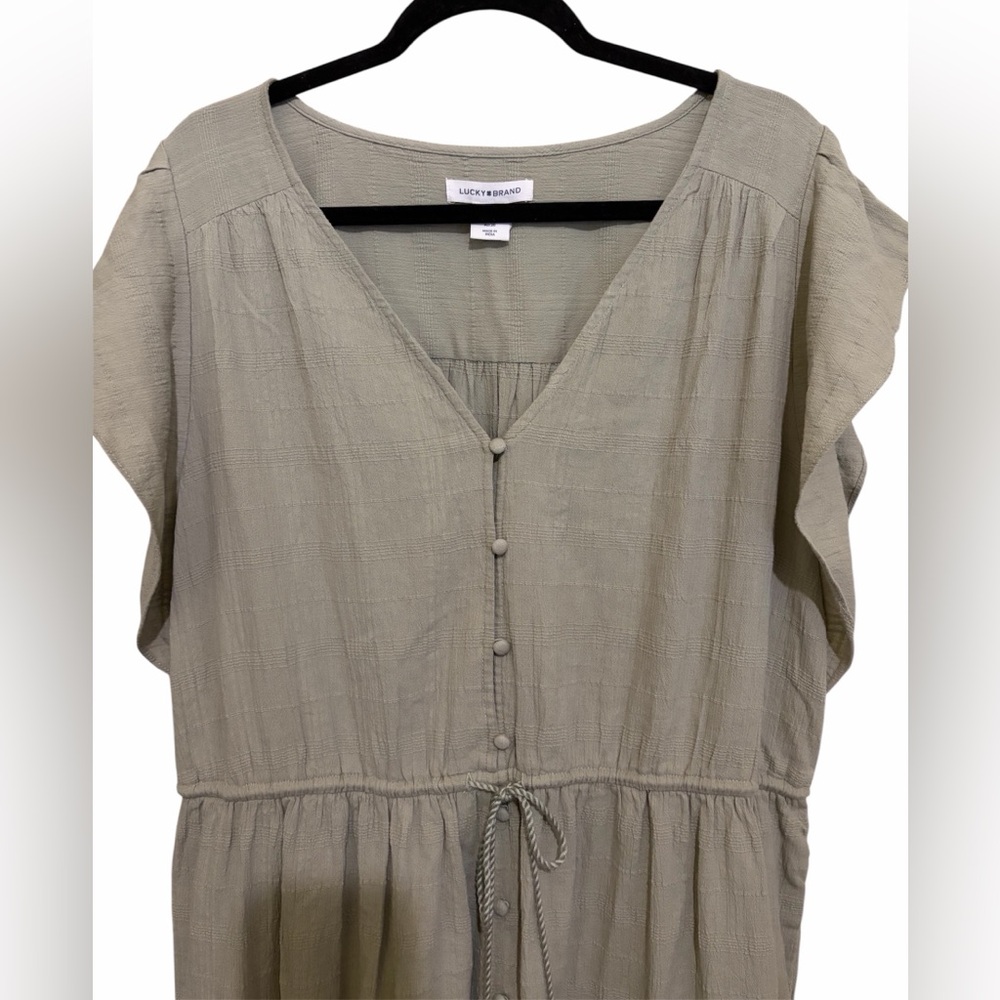 Lucky Brand Gauze Cotton Sage Midi Maxi Dress Tiered Hem Cottage Boho SZ 14-16 - Picture 4 of 13